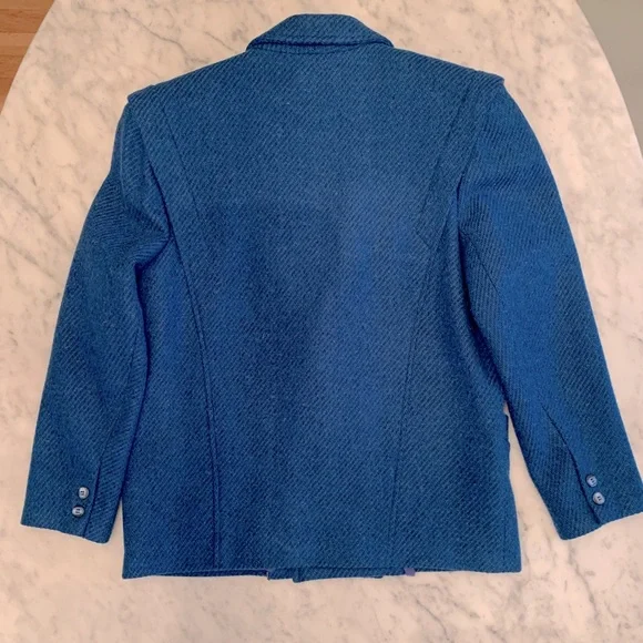 Vintage Fly Over cobalt tweed skirt suit with embroidery and rhinestones size 9 - Picture 8 of 15